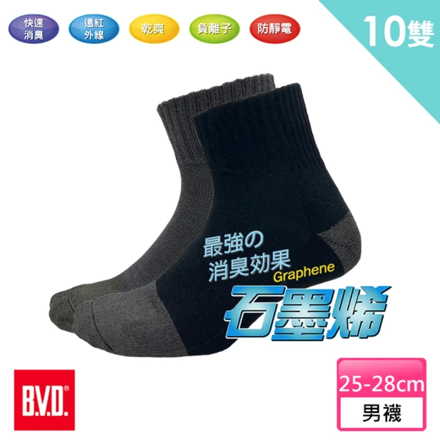 【BVD】10雙組-石墨烯1/2乾爽氣墊男襪(B557襪子-除臭襪)