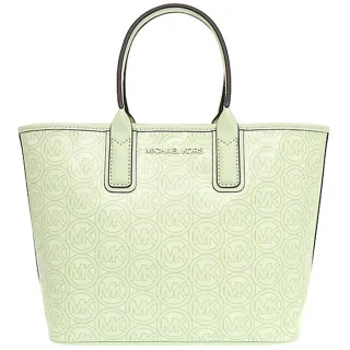 【Michael Kors】JODIE淺綠PVC滿版LOGO輕量小款手提托特包