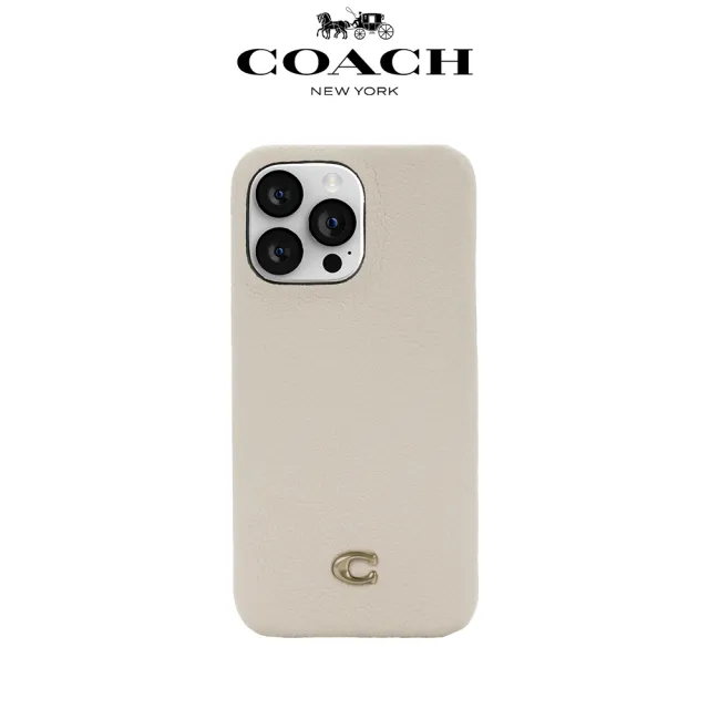 【COACH】iPhone 14 精品真皮手機殼 粉白色經典大C(保護殼/手機套/iPhone13可共用)