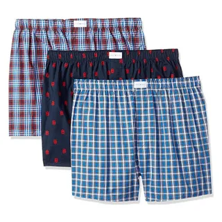 【Tommy Hilfiger】2022男時尚經典寬鬆棉質藍色格紋系平口內著混搭3件組-網(預購)