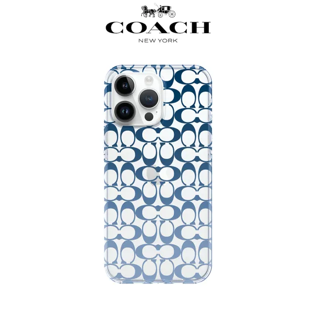 【COACH】iPhone 14 Pro 精品手機殼 漸層藍經典大C(保護殼/手機套)