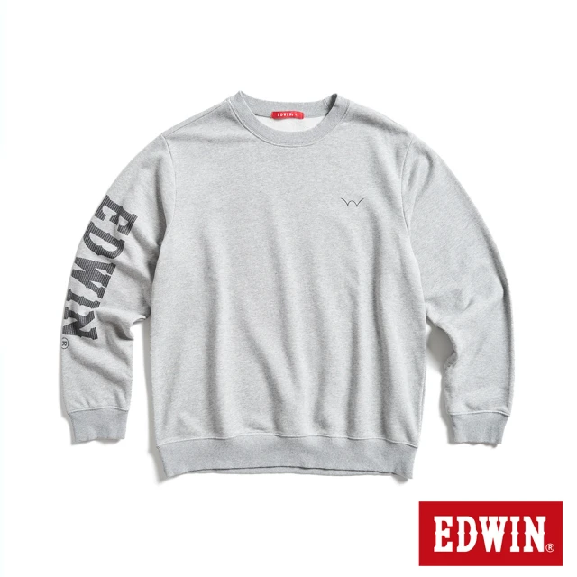 【EDWIN】男女裝 人氣復刻款 復古LOGO厚長袖T恤(淺灰色)
