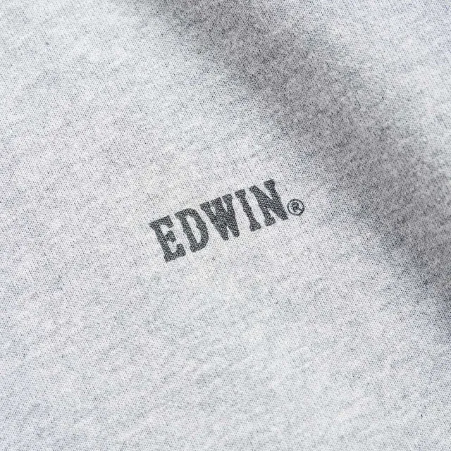 【EDWIN】男裝 人氣復刻款 仿皮牌雙口袋厚長袖T恤(麻灰色)