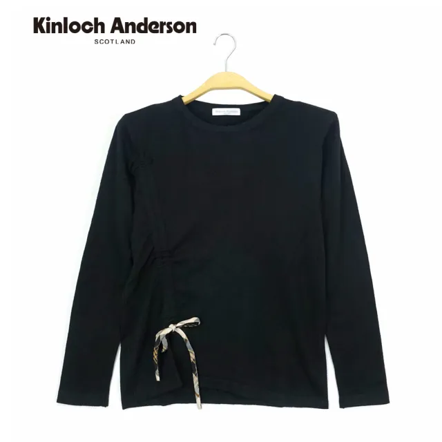 【Kinloch Anderson】金安德森女裝 圓領格紋側綁帶抓皺針織上衣T恤(KA0769058粉紅/橙/灰)
