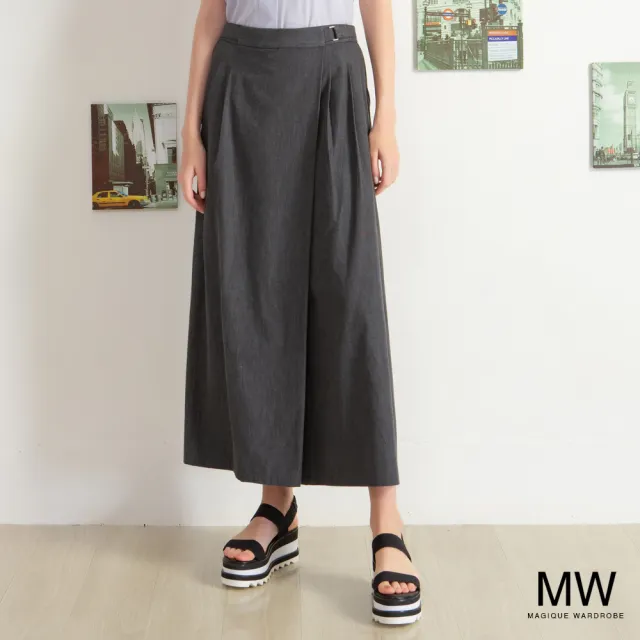 【MAGIQUE WARDROBE】純棉不對襯打褶長褲裙(2色)