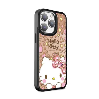 【apbs】三麗鷗 iPhone 15 14系列 軍規防摔鋁合金鏡頭框鏡面手機殼(豹紋凱蒂)