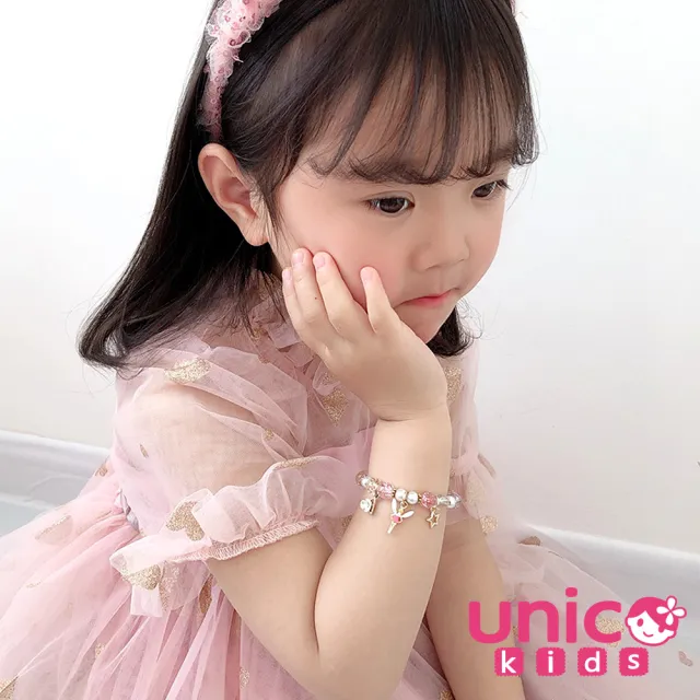 【UNICO】兒童甜美元素串珠手鍊/配飾-水藍色(髮飾/配件/聖誕)