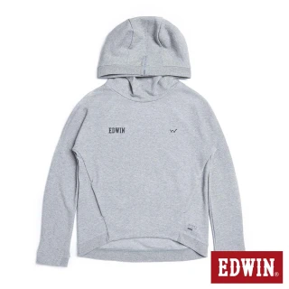 【EDWIN】女裝 機能高領長袖連帽T恤(麻灰色)