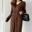 【ACheter】韓國氣質直筒針織v領顯瘦連身長裙寬鬆長袖內搭外穿毛衣洋裝#114755(2色)