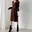 【ACheter】韓國氣質直筒針織v領顯瘦連身長裙寬鬆長袖內搭外穿毛衣洋裝#114755(2色)