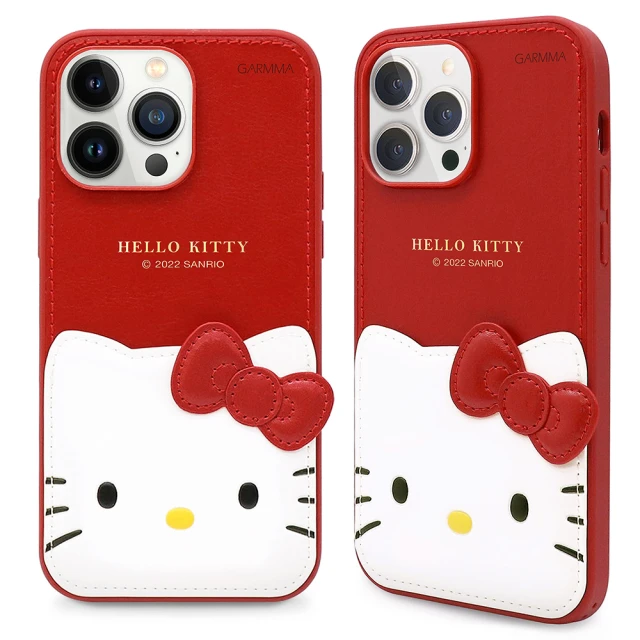 【GARMMA】iPhone 14 Pro 6.1吋 Hello Kitty 插卡式皮革保護套 經典紅