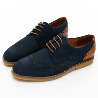 【GEORGE 喬治皮鞋】Amber系列 絨面牛皮雕花雙配色綁帶紳士鞋 -藍 215006BW-70