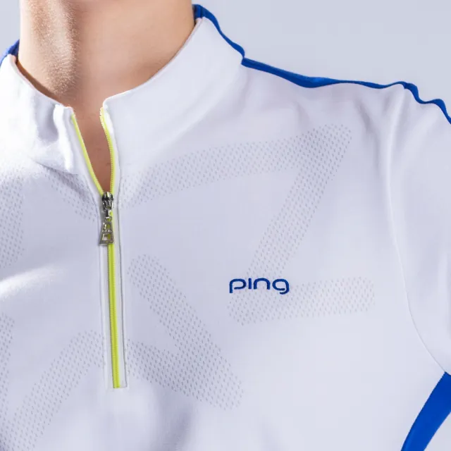 【PING】女款星型剪接立領長袖POLO衫-藍(日本素材/GOLF/高爾夫球衫/RA22216-56)