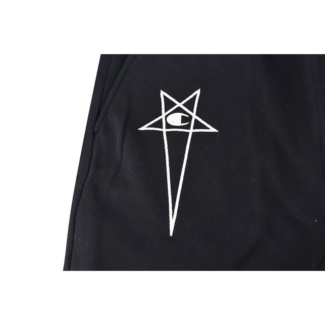 【RICK OWENS】RICK OWEN x CHAMPION聯名款標籤LOGO星星設計純棉拉繩縮口長褲(男款/黑)