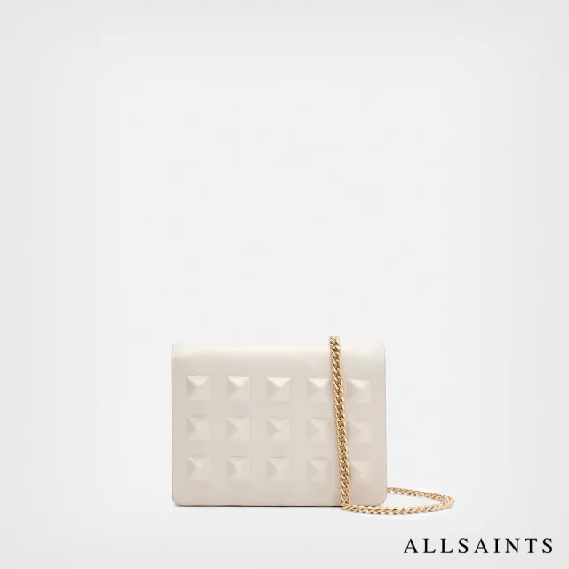 【ALLSAINTS】HONORE 鉚釘羊皮卡片斜背包- 白 WR536X