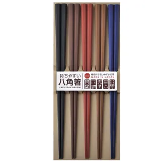 【DAIDOKORO】日本製筷子 莫蘭迪 八角防滑5雙入 彩色 可機洗(抗菌加工 洗碗機適用)