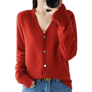 【ACheter】春秋針織開衫寬鬆薄款V領中長版百搭外套上衣#113767現貨+預購(7色)