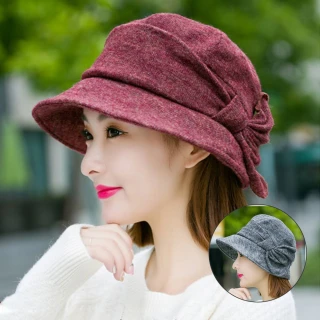 【I.Dear】速達-時尚保暖護耳蝴蝶結羊毛呢小臉貝雷帽(3色)