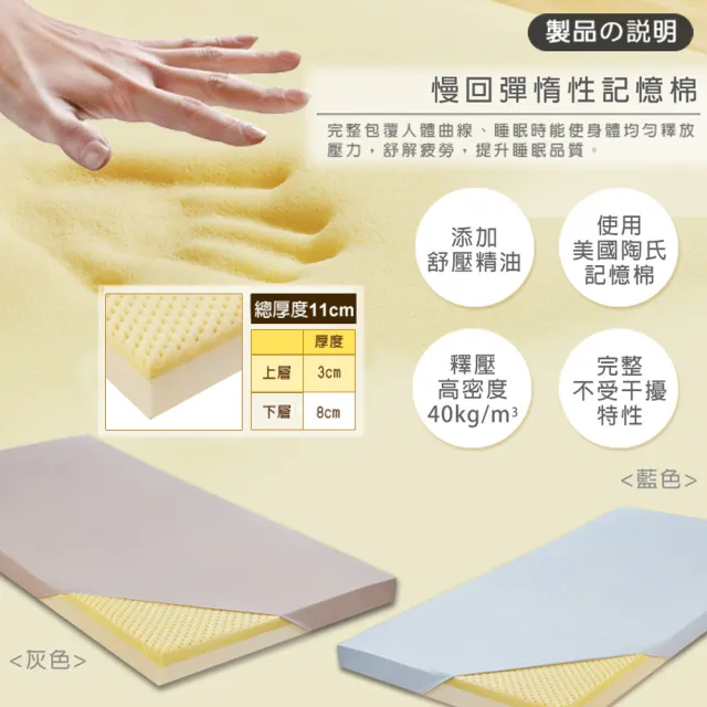 【Venice】日本防蹣抗菌11cm記憶床墊-單人3尺(共2色-速)