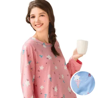 【Wacoal 華歌爾】睡衣-PRETTY AMY-居家休閒 M-LL純棉針織印花洋裝 LWY47523BU(北極藍)