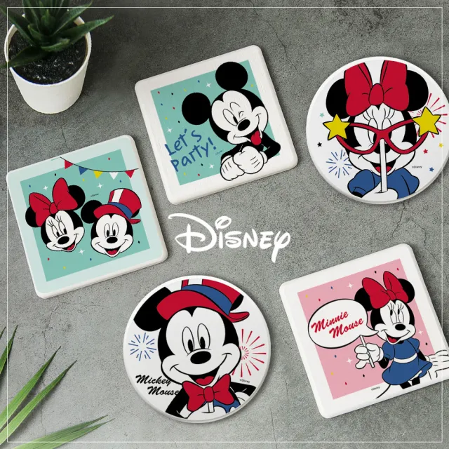 【收納王妃】Disney 迪士尼 米奇米妮派對系列 硬式珪藻土 吸水杯墊 2入/組(尺寸:10x10x0.9cm)