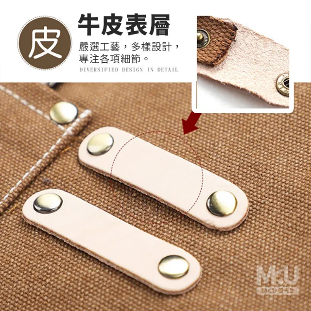 【Mr.U優先生】最新款設計師防水帆布工作圍裙(工作室圍裙 廚房圍裙 美髮圍裙 韓式圍裙 母親節)