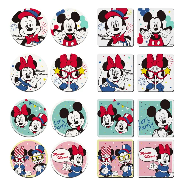 【收納王妃】Disney 迪士尼 米奇米妮 派對系列 軟式珪藻土杯墊 2入組(10x10x0.5 珪藻土 米奇 米妮)