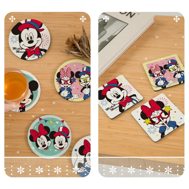 【收納王妃】Disney 迪士尼 米奇米妮 派對系列 軟式珪藻土杯墊 2入組(10x10x0.5 珪藻土 米奇 米妮)