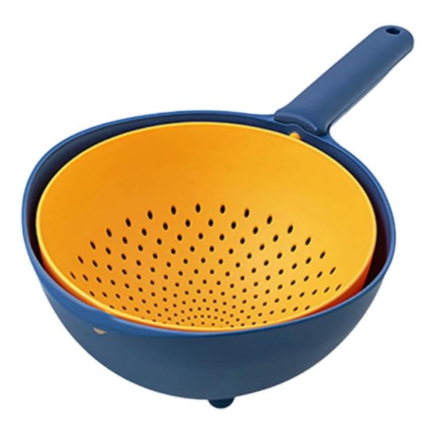 【PS Mall】旋轉瀝水籃塑膠帶手柄 雙層瀝水籃廚房水果收納洗菜盆瀝水筐 J1450 