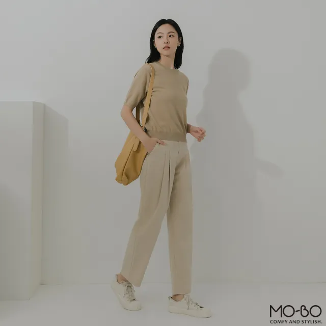 【MO-BO】棉質水洗感後腰鬆緊打褶褲(褲子)