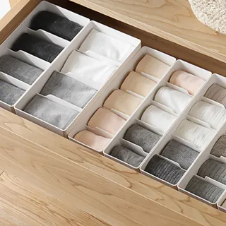【Life+】日式簡約 多功能可堆疊分隔襪子/內褲收納盒_5格(收納神器/小物/儲物/整理/抽屜收納)