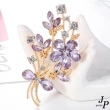 【Jpqueen】玻璃小花水鑽花束胸針別針(紫色)