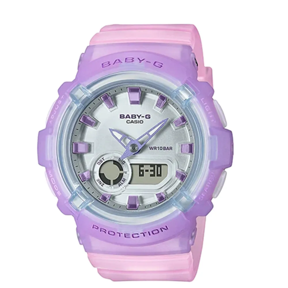 【CASIO 卡西歐】BABY-G 海岸時尚 雙顯運動錶 BGA-280-6A 粉/紫