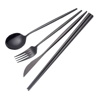 【邸家 DEJA】歐風四件套餐具組-鈦黑(餐刀、餐叉、餐勺、筷子)