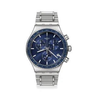 【SWATCH】Irony 金屬Chrono系列手錶 COBALT LAGOON 金屬錶 男錶 女錶 瑞士錶 錶 三眼 計時碼錶(43mm)