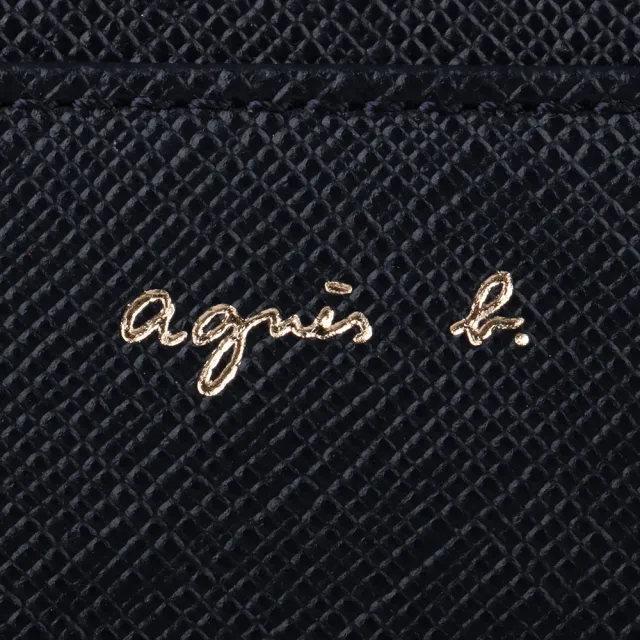 【agnes b.】金小b-logo 防刮皮革翻扣長夾(海軍藍X藍)