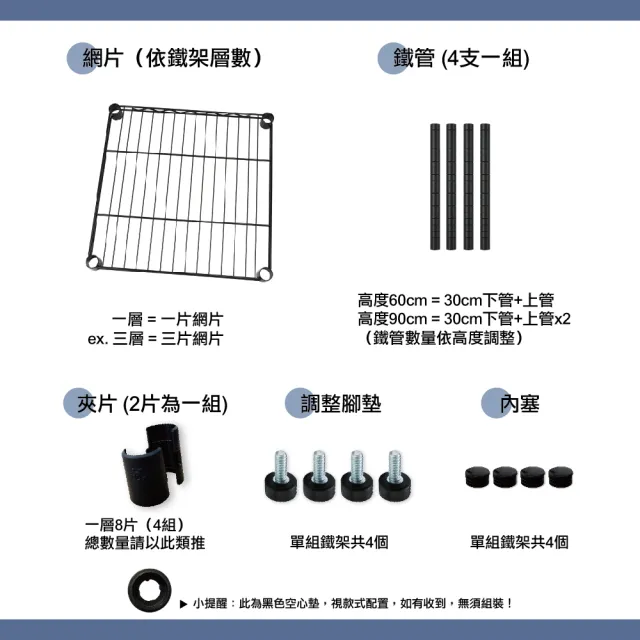 【KIWISH 奇意生活館】插管層架｜46X40X90三層架 黑色鐵架/置物架/鐵力士架｜六分管徑 整體耐重150kg