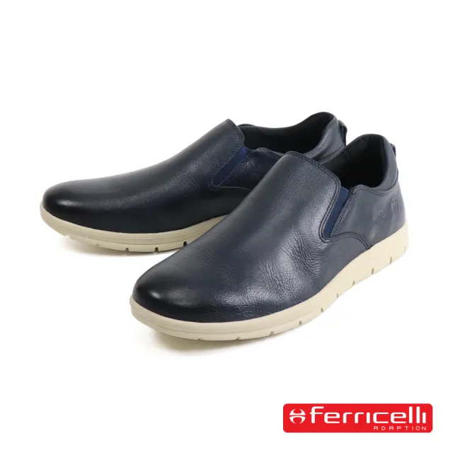 【Ferricelli】荔枝紋素面真皮懶人休閒鞋 海軍藍(F51240-DBU)