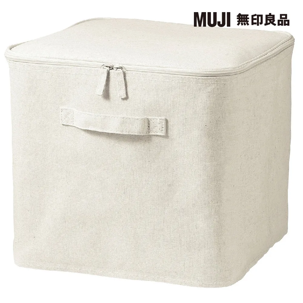 【MUJI 無印良品】聚酯纖維麻收納箱/L/附蓋(約寬35×深35×高32 cm)