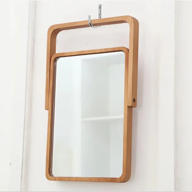 【Warm House Decor 暖和家居】木質桌面化妝鏡可掛可站立鏡子(化妝鏡 桌鏡 木質鏡)