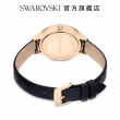 【SWAROVSKI 官方直營】Octea Nova 手錶瑞士製造  真皮錶帶  黑  玫瑰金色潤飾 交換禮物