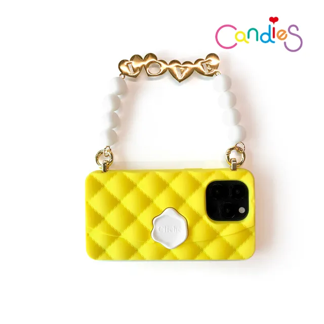 【Candies】iPhone 14 Pro 適用6.1吋 經典小香風晚宴包手機殼(Love-黃)