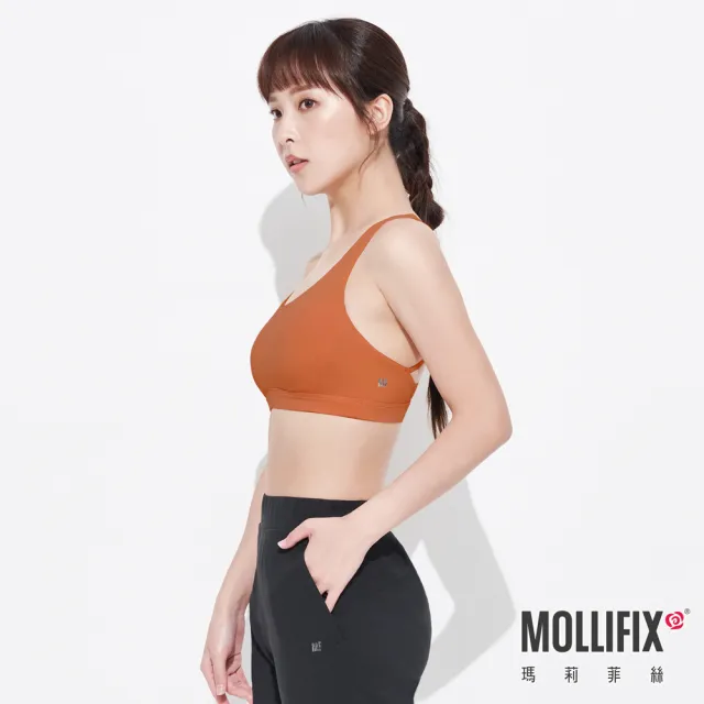 【Mollifix 瑪莉菲絲】交織美背運動內衣、瑜珈服、無鋼圈(琥珀橘)