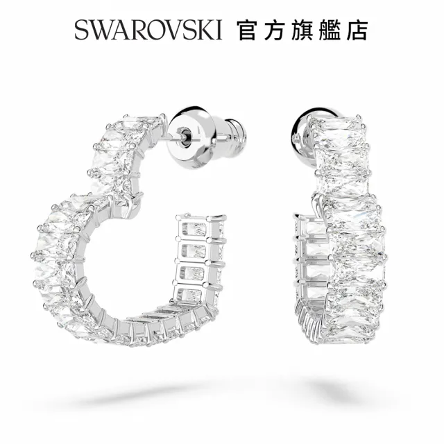 【SWAROVSKI 官方直營】Matrix 大圈耳環心形  細碼  白色  鍍白金色 交換禮物