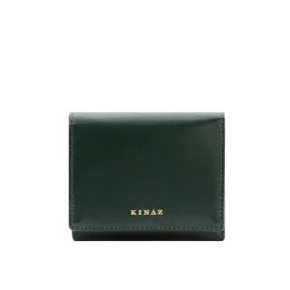 【KINAZ】牛皮拉鍊零錢袋三折方塊短夾-墨鑲綠-馬賽克系列