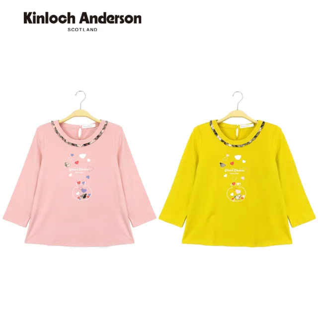 【Kinloch Anderson】金安德森女裝 荷葉邊圓領愛心許願瓶俏皮印花上衣T恤(粉紅/芥末)