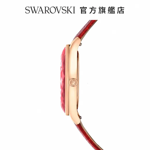 【SWAROVSKI 官方直營】Octea Nova 手錶瑞士製造  真皮錶帶  紅色  玫瑰金色潤飾 交換禮物