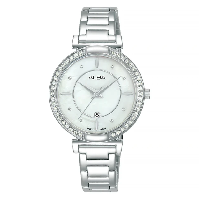 ALBA 雅柏FASHION 女士經典不鏽鋼錶款-晶鑽銀色32mm(AH7BF7X1/VJ22-X389S)