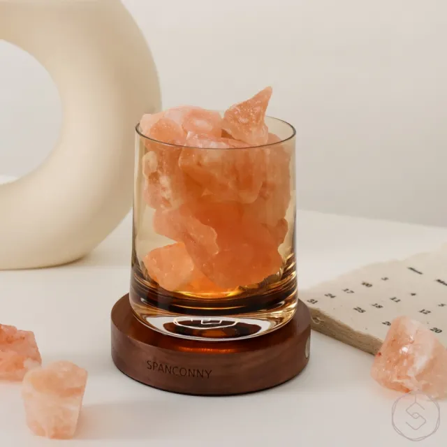 【SPANCONNY 飾品控】熱情元氣 l 橙晶鹽 / 黑胡桃木燈座 l 水晶氣氛燈(桌燈/小夜燈/水晶燈)