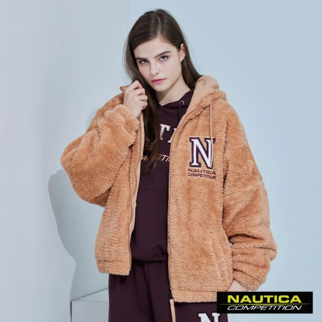 NAUTICA 女裝 COMPETITION系列時尚絨毛寬鬆版連帽外套(棕色)